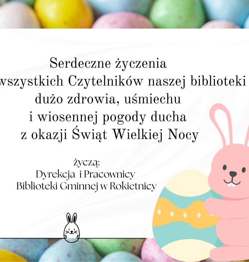 pisanki, na środku biała kartka z życzeniami